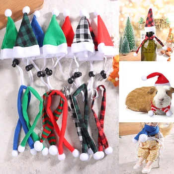 Мини-Рождественская шапочка, шарф, кукольный головной убор, Кукольный Домик, Рождественский Новогодний Декор для дома, Декор для бутылок вина, Маленькие шапочки для домашних животных, костюм Изображение