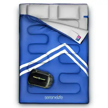 SLSBBL - Двухместный спальный мешок с двумя подушками - Легкий и водонепроницаемый Спальный мешок для взрослых или подростков, Для кемпинга, Рюкзаки Изображение