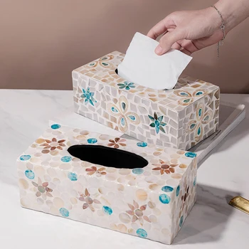 Коробка для салфеток Nordic Colorful Shell Ручной работы, Перламутровая коробка для накачивания бумаги, Журнальный столик для гостиной, принадлежности для хранения Изображение