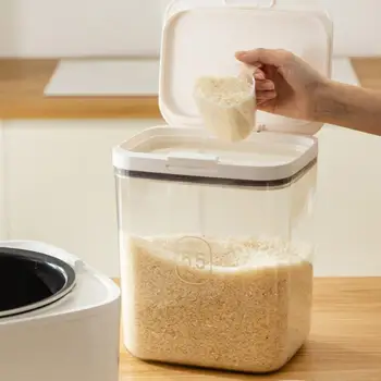 Дозатор рисовой муки в ведерке, Многофункциональные контейнеры для хранения продуктов из рисовой муки, простое управление одной рукой, Хорошая герметичность На кухне Изображение