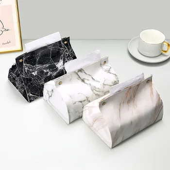 Футляр для салфеток из искусственной кожи с мраморным рисунком, держатель для салфеток, сумка для бумаг, косметичка, футляр для косметики, органайзер для сумок Изображение