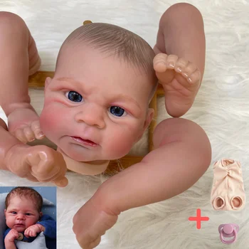 18-дюймовые уже раскрашенные детали куклы-Реборна, реалистичный малыш Элайджа, 3D раскрашенная кожа с видимыми венами, голубые глаза, ткань для тела в комплекте Изображение