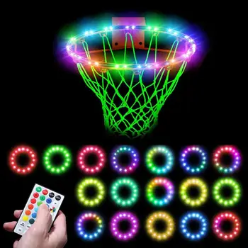 Баскетбольное кольцо, веревочные фонари, 16 цветов, супер яркий свет С пультом дистанционного управления, регулируемая водонепроницаемая светодиодная подсветка на ободе Изображение
