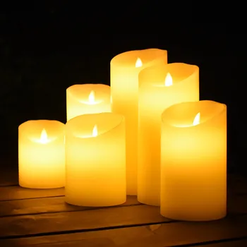Беспламенная светодиодная свеча, настоящие парафиновые столбы с реалистичным колеблющимся пламенем для декора дня рождения/свадьбы/Рождества Изображение