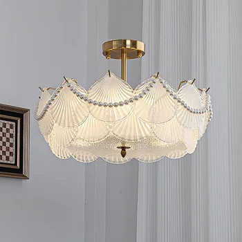 Потолочный светильник для главной спальни во французском кремовом стиле, Простой Новый Потолочный светильник для гостиной и спальни с хрустальной раковиной и жемчугом Изображение