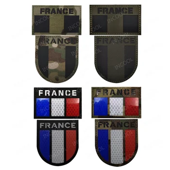 Инфракрасные светоотражающие нашивки с флагом Франции, тактическая военная лазерная резка, мультикамера, французские флаги, эмблема с аппликацией, значки с вышивкой. Изображение