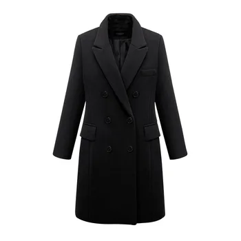 Женское шерстяное пальто Осень-зима, новое высококачественное пригородное однотонное двубортное повседневное пальто большого размера Изображение