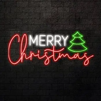 С Рождеством, неоновые вывески, светодиодные рождественские световые вывески, Рождественские украшения для дома, гостиной, бара, ресторана, кофейни, светодиодные Изображение