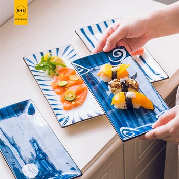 Прямоугольная керамическая обеденная тарелка в японском стиле, Стейк, десерт, суши, Фарфоровые тарелки, Набор посуды для кухни и столовой Изображение