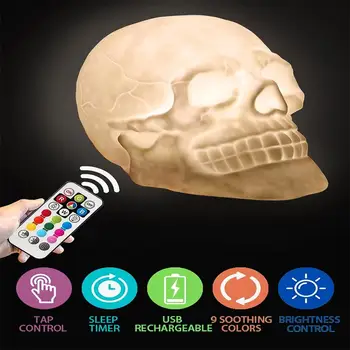 Светодиодный ночник с дистанционным управлением, USB-аккумуляторная лампа-скелет с сенсорным управлением для украшения вечеринки в честь Хэллоуина Изображение