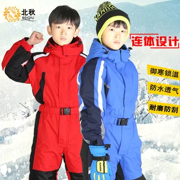 Детский Комбинезон, комплект для семьи, подходящая для девочек и мальчиков лыжная куртка для сноуборда, водонепроницаемая зимняя верхняя одежда, зимний костюм, одежда для мальчика Изображение