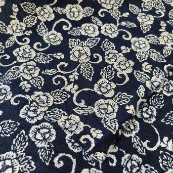 Низ из 100% хлопчатобумажной ткани темно-синего цвета с цветочным принтом в стиле ретро, сумка ручной работы, ткань для одежды CR-1792 Изображение