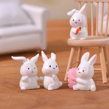 1 шт. Мини-морковный орнамент с кроликом, Фигурка мультяшного кролика, микро-ландшафтное украшение, Миниатюрная игрушка для кукольного домика Изображение