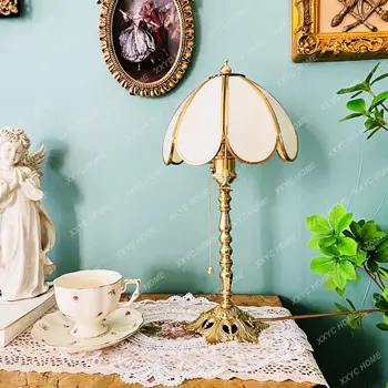 Ретро Латунное украшение, Стеклянная лампа, Прикроватная тумбочка для гостиной, Медная Ностальгическая Изображение