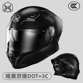 Новейшие гоночные шлемы, одобренные DOT, зимние теплые мотоциклетные шлемы с двойным козырьком, мотоциклетный спортивный защитный шлем Изображение
