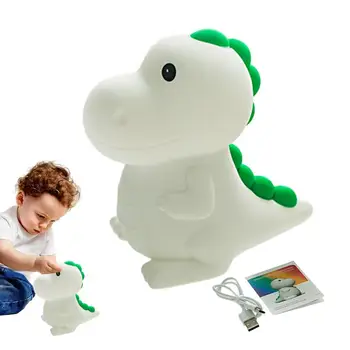 Силиконовый ночник для детей, милый ночник с динозавром, силиконовая USB-перезаряжаемая мягкая лампа с двумя режимами освещения для спальни Изображение