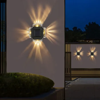 Светодиодная лампа для ограждения, RGB / теплый / белый наружный светильник с автоматическим включением / выключением, декоративные садовые фонари для двора, патио, дома, гаража Изображение