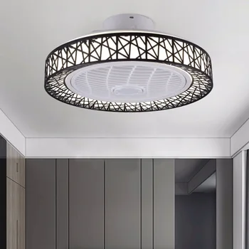 Современный минималистичный вентилятор для спальни, лампа с затемнением для столовой, гостиная, светодиодный невидимый потолочный вентилятор, встроенная люстра Изображение