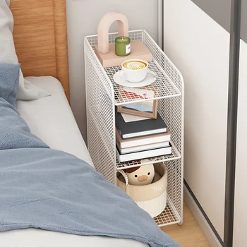 Прикроватный столик Iron Art со сверхузким швом Прикроватный шкафчик для съемной комнаты, стеллаж для хранения в спальне Mini Simple Edge Изображение
