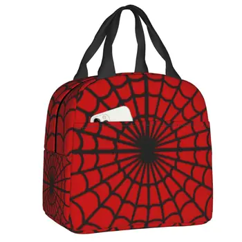 Изготовленная на заказ сумка для ланча в виде паутины с паутиной для мужчин и женщин, кулер, термоизолированные ланч-боксы для детей, школьная сумка для ланча Изображение