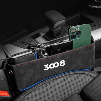 Многофункциональный ящик для хранения сидений Peugeot 3008 auto, Органайзер для зазоров между сиденьями, Боковая сумка для сиденья, зарезервированное отверстие для зарядного кабеля Изображение