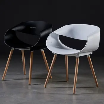 Современный простой Белый обеденный стул для домашнего дизайна, Мебель для гостиной, Пластиковый стул для отдыха, Обеденные стулья из массива дерева Изображение