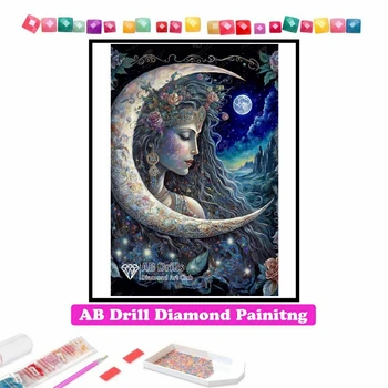 Moon Goddess 5D DIY AB Diamond Painting, Вышивка, Фэнтези, Женское Искусство, Наборы для вышивки крестом, Стразы, Мозаика, Подарок для домашнего декора. Изображение