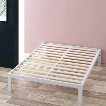 14-дюймовый каркас кровати-платформы из белого металла, полный Изображение