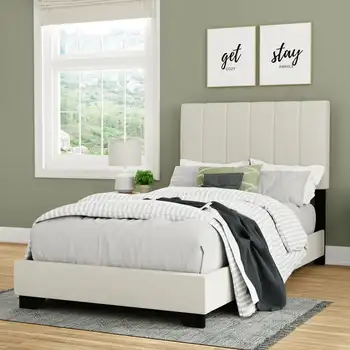 Двуспальная кровать с мягкой обивкой Reece Channel, слоновая кость, от Hillsdale Living Essentials Изображение