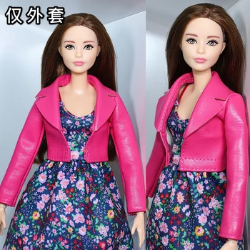 Ярко-розовое и черное кожаное пальто для куклы Барби 1/6 BJD Xinyi FR ST / одежда для кукол Изображение