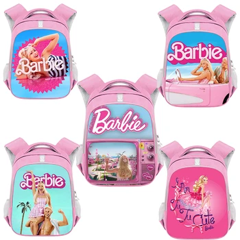 14-дюймовый Розовый школьный рюкзак для девочек-Барби, Мультяшные Барби, вечеринки для девочек, Студенческий рюкзак большой емкости, Дорожная сумка для хранения подарков Изображение