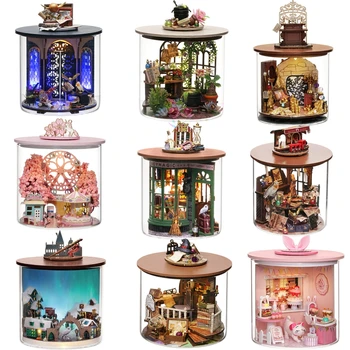 Diy Mini Casa Деревянные кукольные домики Миниатюрный Строительный набор Time Magic Garden Кукольный Домик с мебелью Игрушки Для девочек Подарки на День рождения Изображение