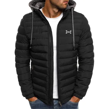 Зимняя куртка с капюшоном, мужской теплый пуховик, уличная мода, повседневная брендовая верхняя мужская парка, пальто Изображение