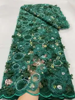 Роскошная версия зеленой кружевной ткани 2023 г. Высококачественная сетчатая аппликация с вышивкой 3D тюль Нигерийская кружевная ткань свадебное платье YYZ238 Изображение