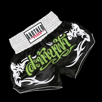 Шорты для тайского бокса, мужские, женские, детские штаны для борьбы с кикбоксингом, Атласные шорты с вышивкой, Муай Тай, Боевая форма для тренировок ММА, спаррингов. Изображение