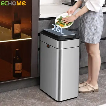ECHOME 40L Умное мусорное ведро для кухни индукционного типа, водонепроницаемое с крышкой, мусорное ведро для ванной комнаты, автоматическая упаковка, Большие мусорные баки Изображение