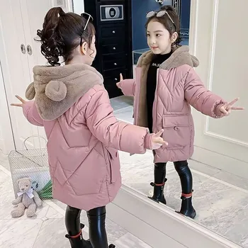 Легкая куртка для маленьких / больших девочек с застежкой для девочек, пуховое зимнее пальто для маленьких девочек, пальто от 4 лет для девочек, зимние пальто для девочек-подростков Изображение