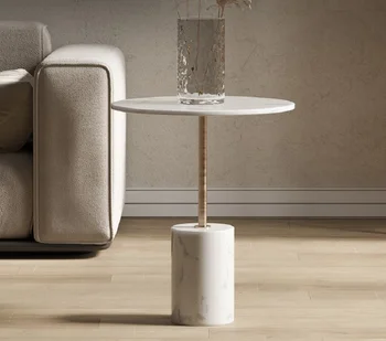 Легкая роскошная каменная доска, современная и простая домашняя гостиная, столик для цветов, угловой столик для дивана, мраморный журнальный столик в скандинавском стиле Изображение