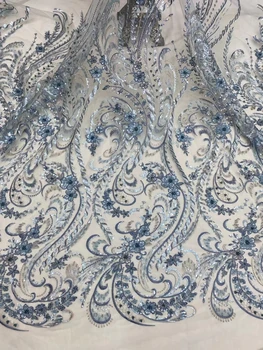 Роскошные вечерние платья 2023 года, Высококачественная Французская кружевная ткань, Африканские блестки, расшитые бисером Тюлевые кружева для свадьбы Изображение
