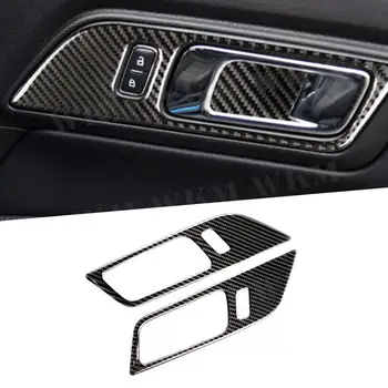 Внутренняя отделка из углеродного волокна, внутренние ручки дверей автомобиля, декоративные наклейки на дверную чашу для Ford Mustang 2015 -2017 Для стайлинга автомобилей Изображение
