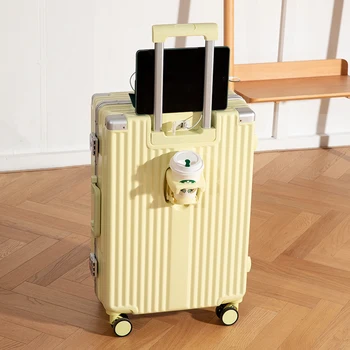 Женские подарки Модный багажник Многофункциональный Алюминиевый Багажник с USB подстаканником Коробка-тележка Женская 20-дюймовая дорожная сумка для посадки Изображение