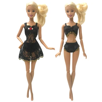 NK 1 комплект 1/6 принцессы, Черная пижама + нижнее белье + бюстгальтер, Сексуальное кружевное благородное платье, Одежда для куклы Барби, аксессуары, Подарочная игрушка для девочки Изображение