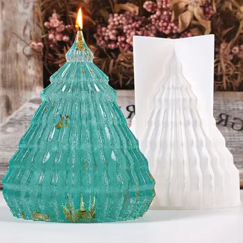 Многоразмерный полосатый Конусный завод Силиконовая форма для свечей Оригами Рождественская Елка Кристаллическая форма для мыла Фестиваль Шоколадных подарков Декор торта Изображение