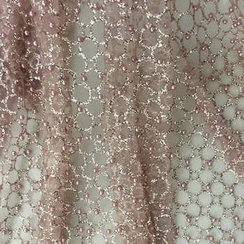 Сетчатая ткань с блестками телесно-розового цвета, тиснение бисером для церемониального платья, дизайнерская ткань оптом для шитья своими руками Изображение