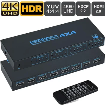 4K 60Hz HDMI Матричный Переключатель 4 в 4 выходе Матричный HDMI 2,0 Переключатель Splitter Selector 4x4 Поддержка EDID HDR10 HDCP2.2 для ПК Loptop TV Изображение
