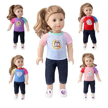 Кукольная одежда 43 см, модная футболка, аксессуары для кукол 18 дюймов, Рождественские подарки, кавайные товары для кукол American Girls, одежда для кукол своими руками Изображение