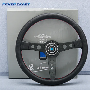14-дюймовое черное кожаное гоночное спортивное рулевое колесо Плоское Tpye Модифицированное рулевое колесо JDM Sim для универсальных игр Изображение