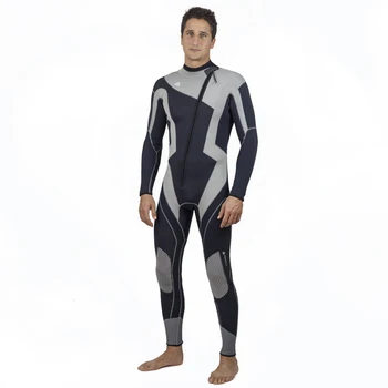 Мужской гидрокостюм из неопрена толщиной 3 мм для плавания, серфинга, подводного плавания с маской и трубкой, теплый цельный купальник с длинными рукавами, водолазный костюм на молнии спереди Изображение