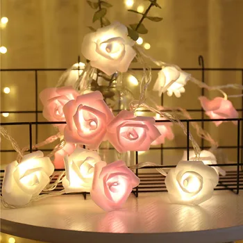 Светодиодная гирлянда в форме розы на батарейках, теплые огни для дома, сада, огни на День Святого Валентина, Украшение свадебной вечеринки Изображение