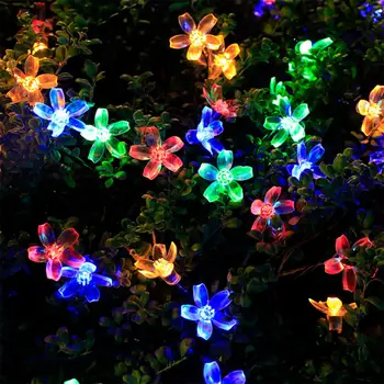 Рождественские гирлянды на солнечной батарее, уличные 100/50 / 20LED, 8-режимное водонепроницаемое освещение для цветения в саду, украшение для вечеринки, дома Изображение